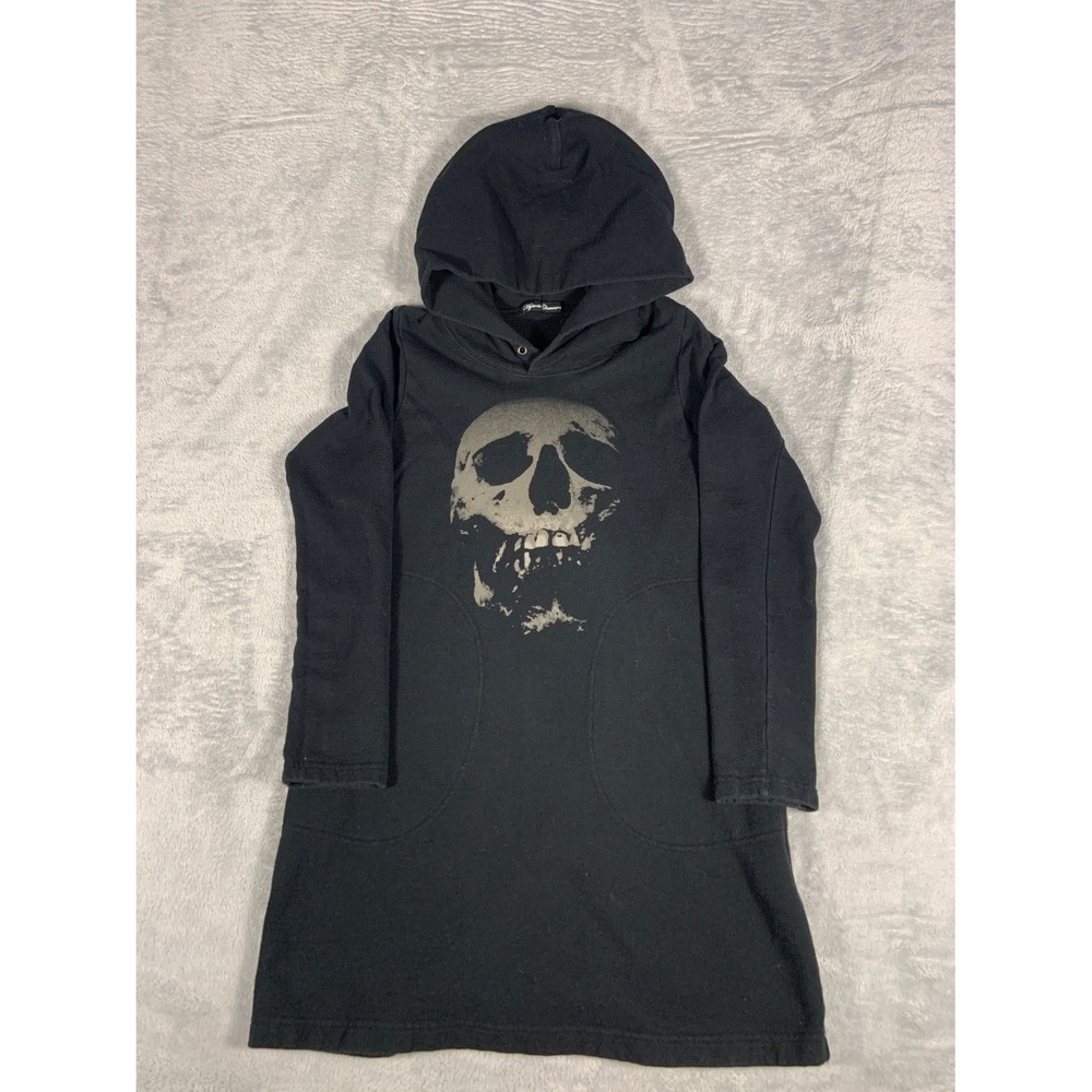 Hysteric Glamour Skull Hooded Tunic Dress Black Cotton Long Sleeve Gothic